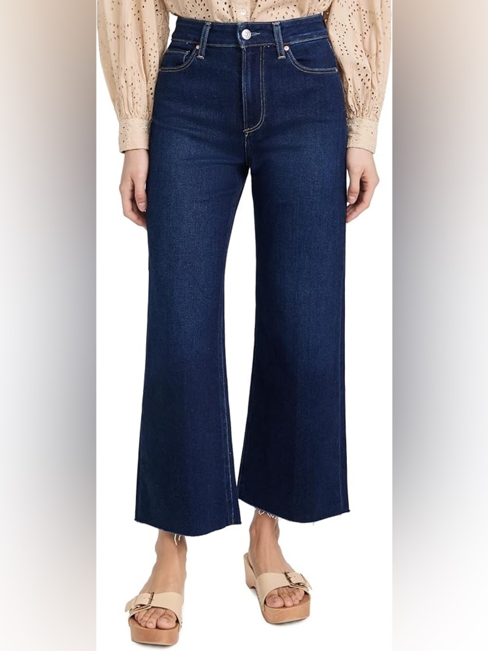 PAIGE Anessa Ankle Wide Leg Raw Hem High Waist Jeans in unplugged Wash size 24